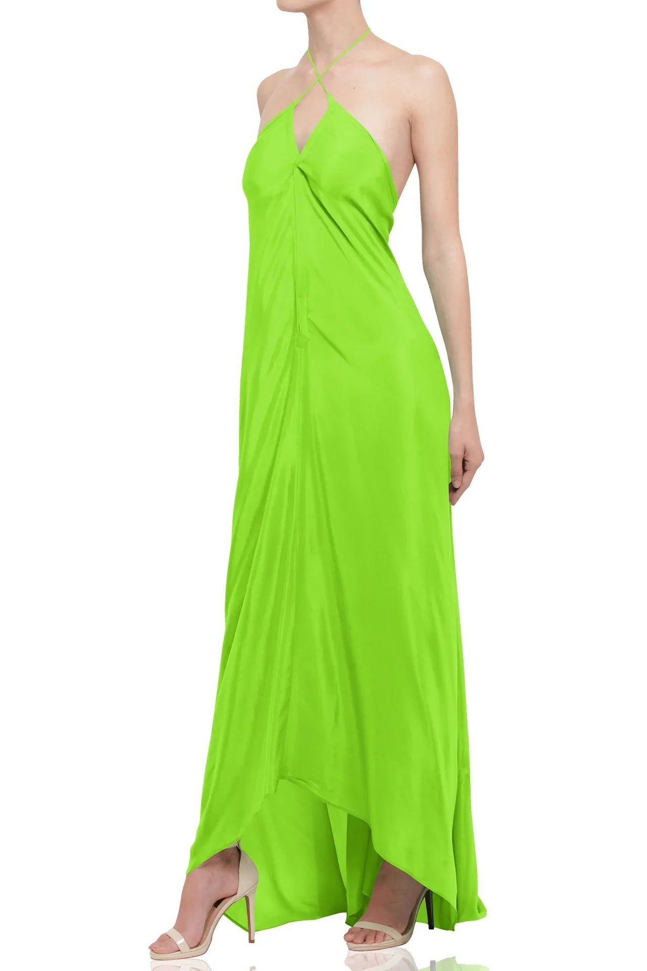 Designer Green Maxi Handkerchief Dress