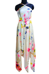 Cream Fuchsia Blue Tie Dye Maxi Handkerchief Dress