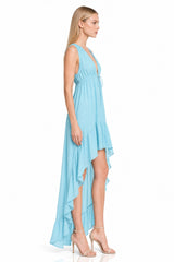 Aqua Blue Long Silk Dress
