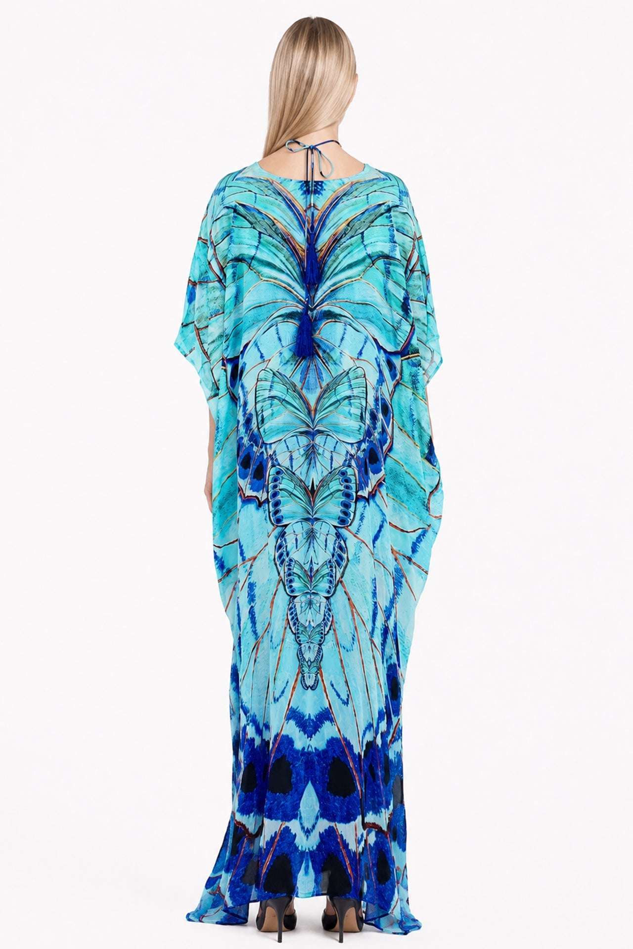Butterfly Print Lace Up Kaftan