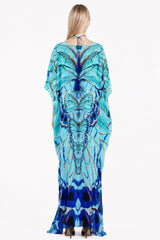Butterfly Print Lace Up Kaftan