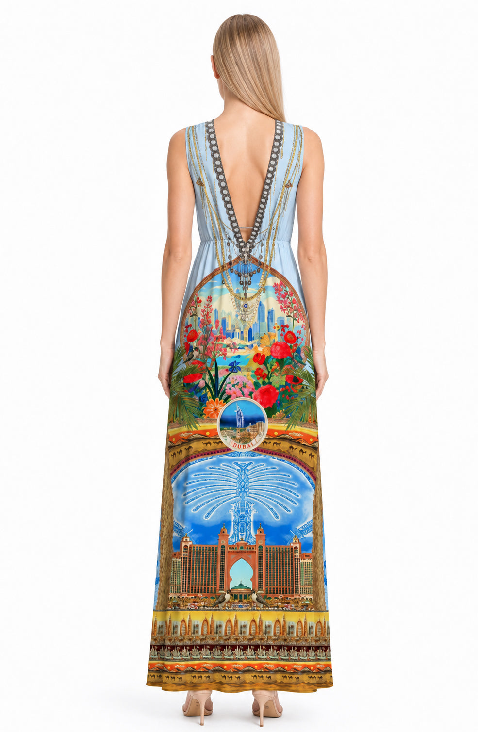 Blue V Neck Maxi Dress