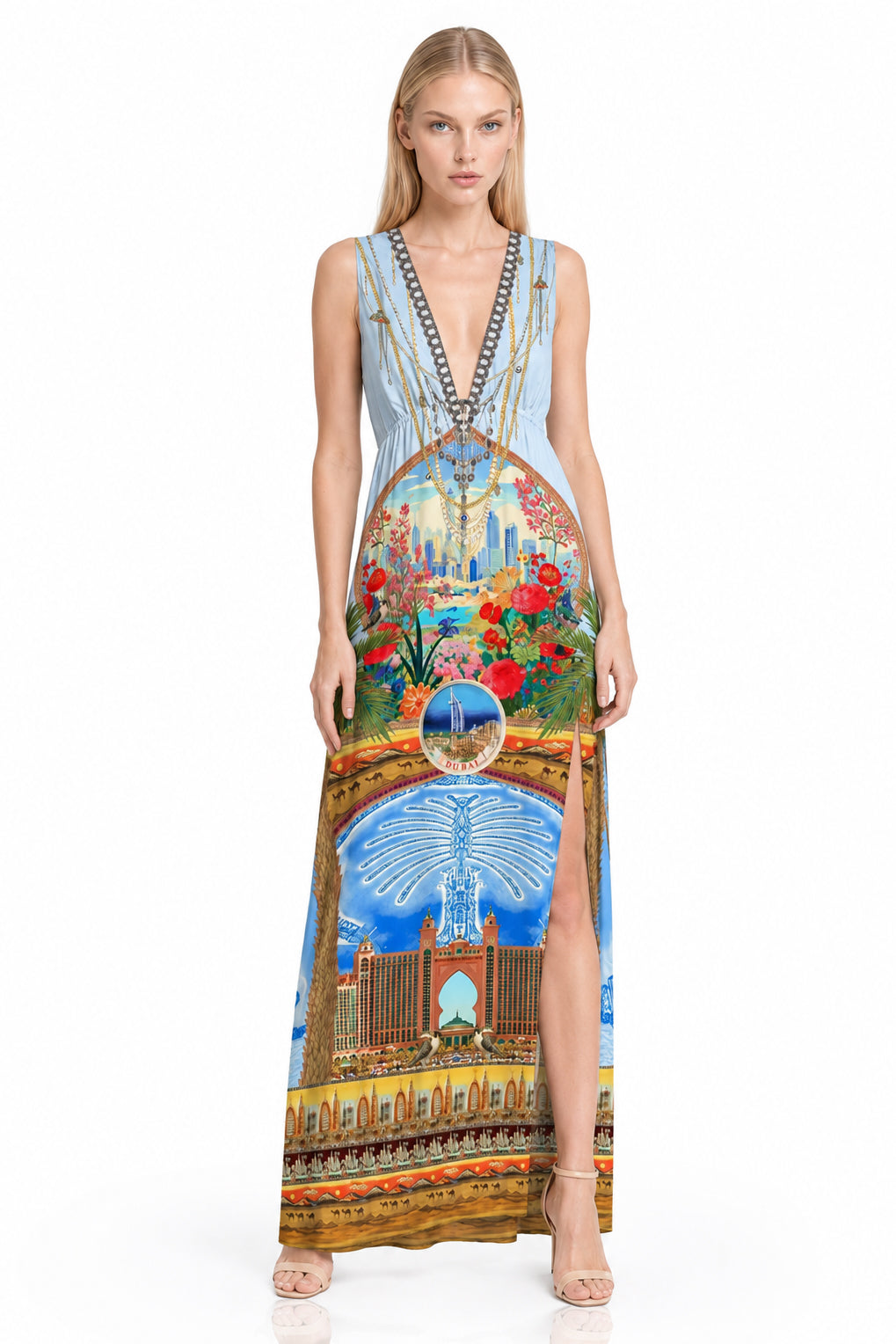 Blue V Neck Maxi Dress