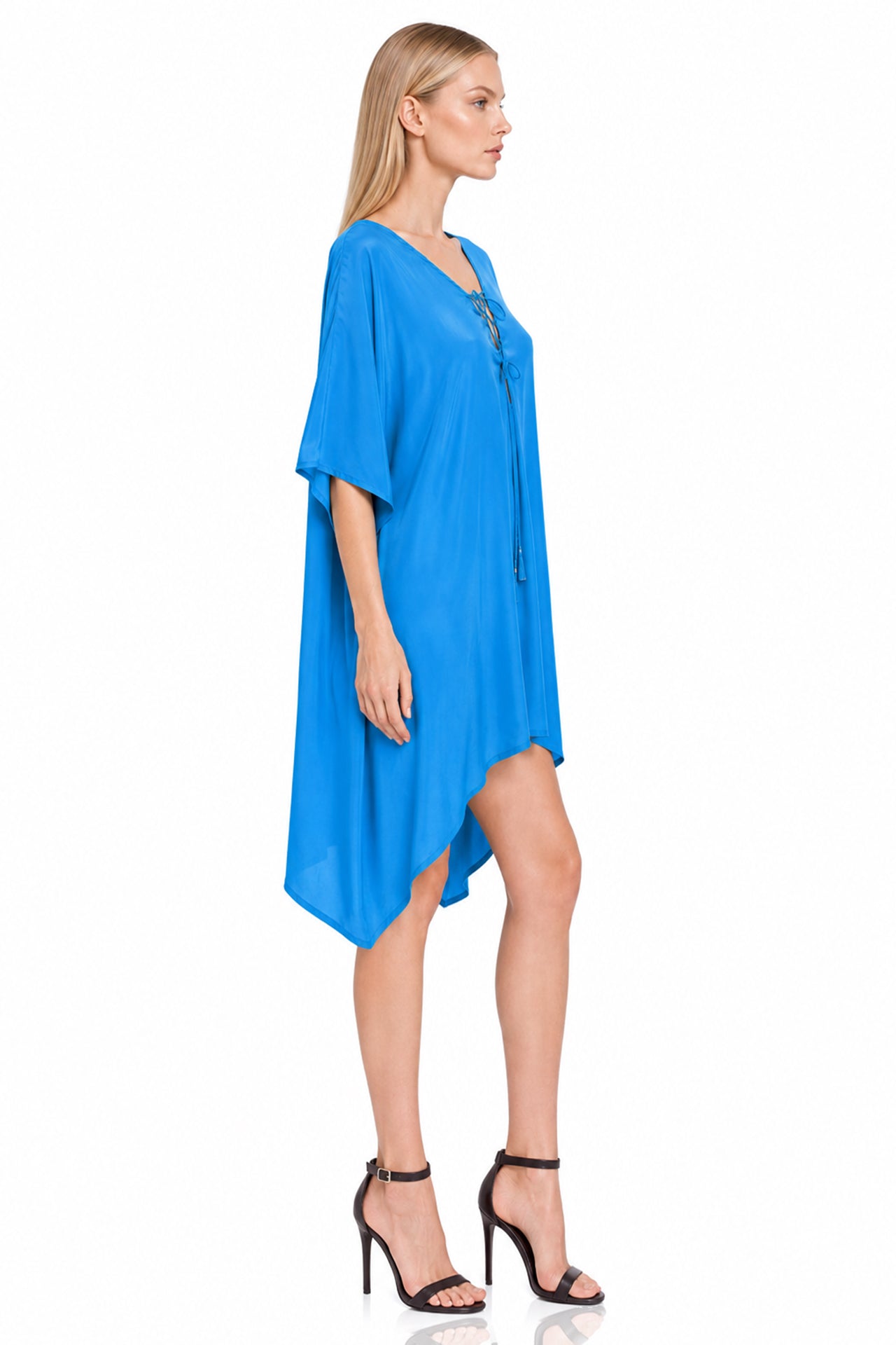 Cobalt Blue Viscose Silk Off-Shoulder Kaftan Cover-Up