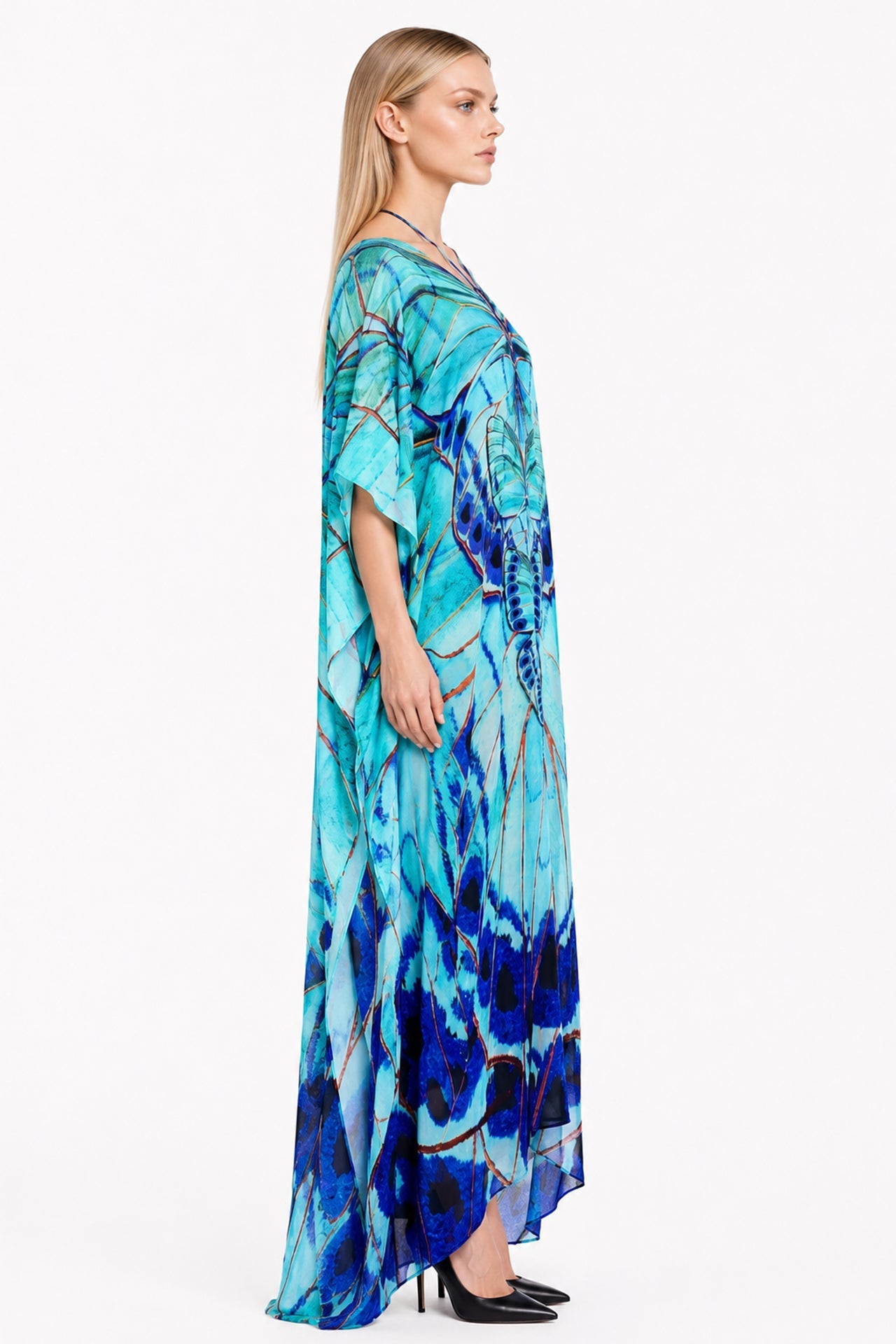 Butterfly Print Lace Up Kaftan