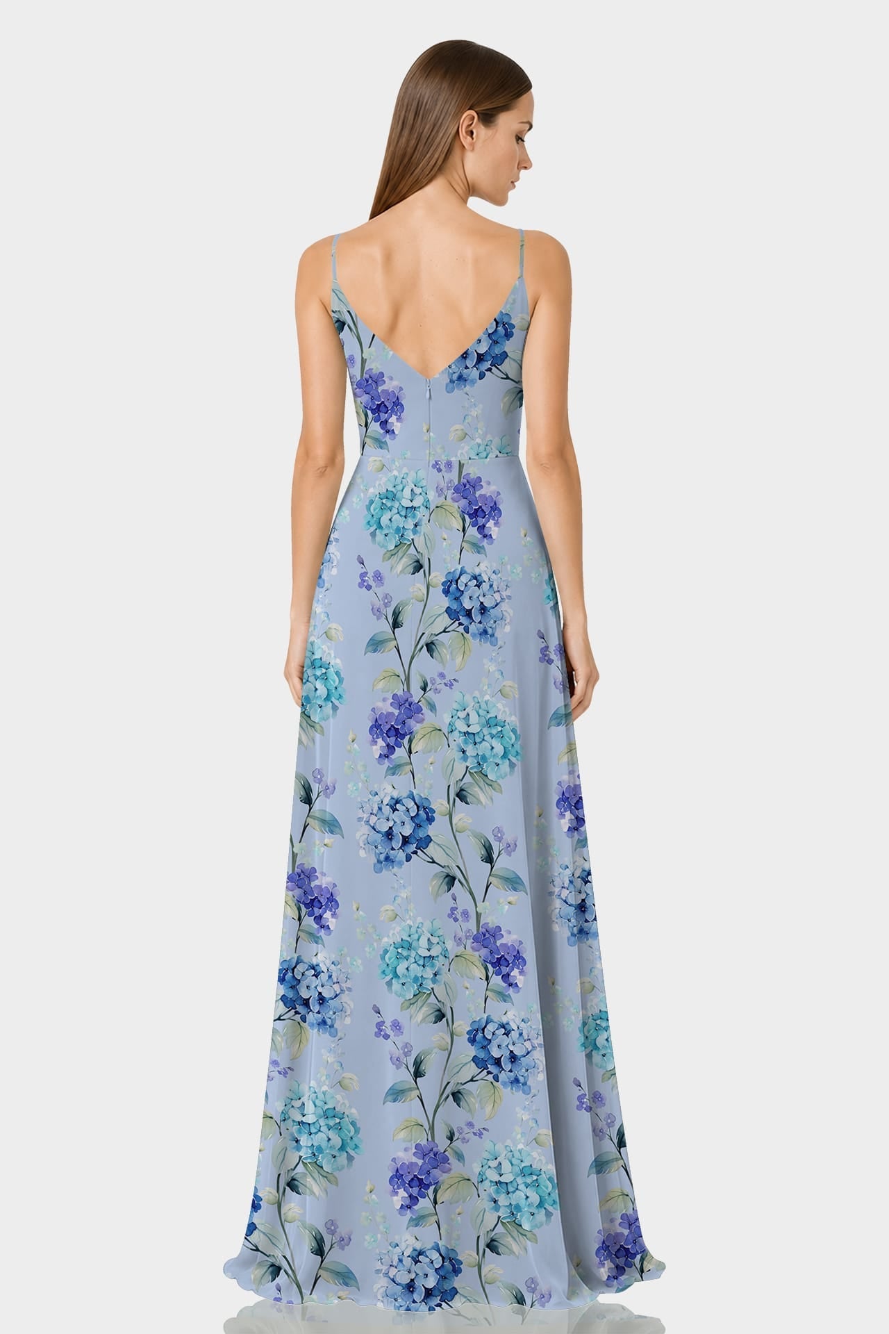 Sky Blue Floral Cowl Neck Formal Gown