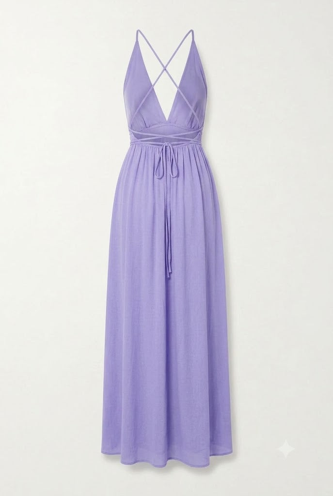 Cut Out Neck Maxi Dress in Light Purple