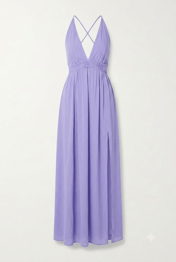 Cut Out Neck Maxi Dress in Light Purple