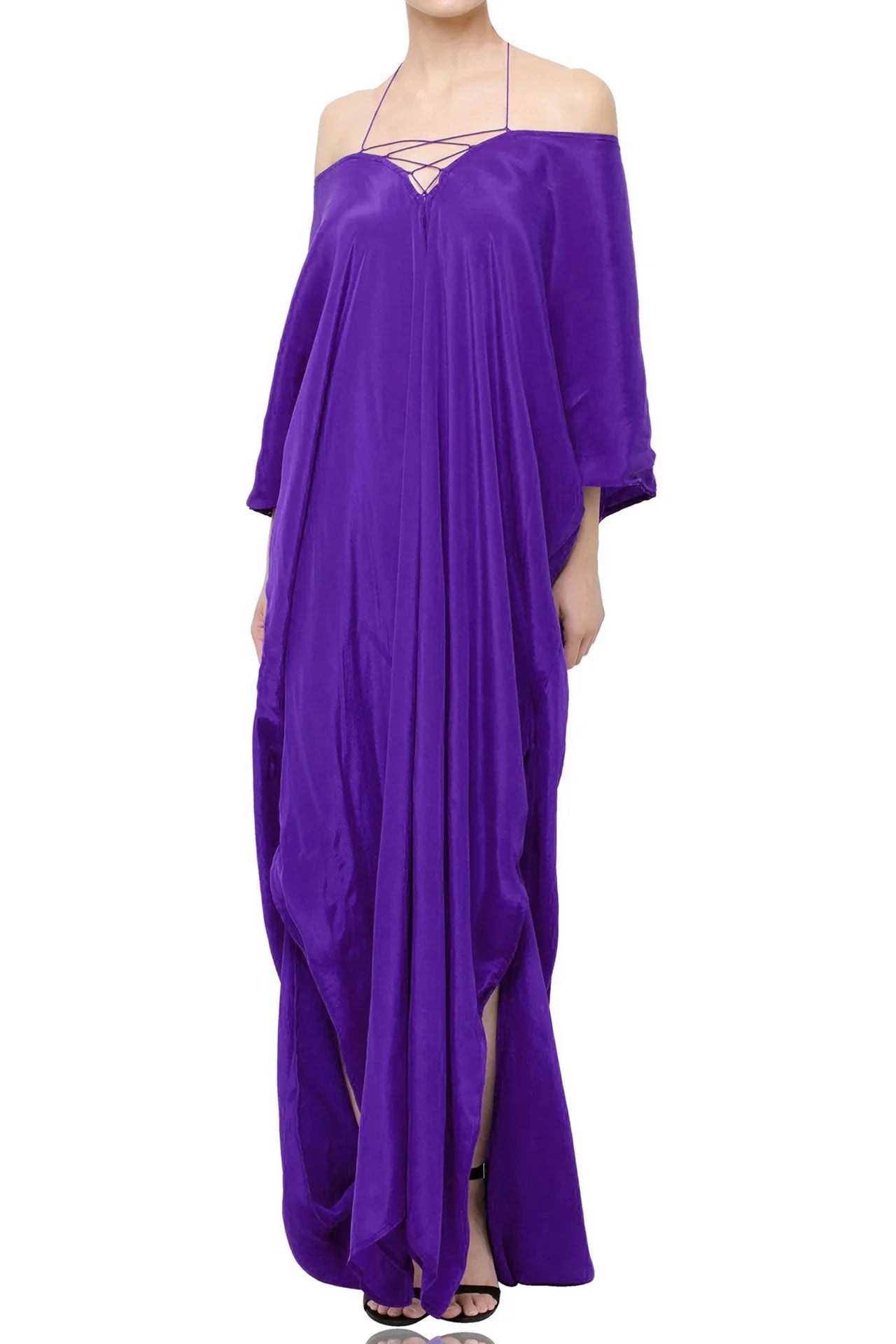 Dark Purple Lace-Up Kaftan Maxi Dress