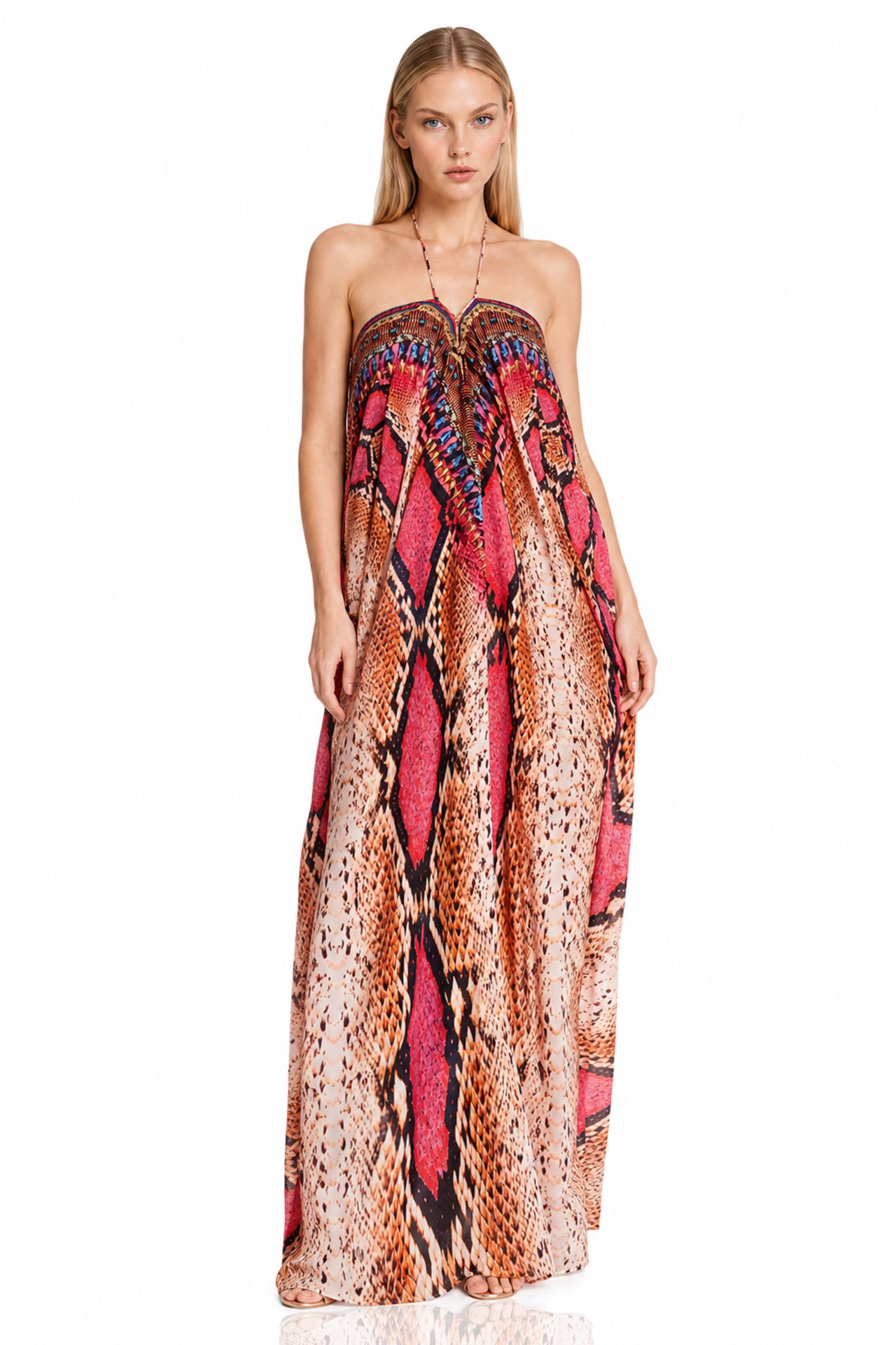 Coral Pink Animal Print Multiway Kaftan Maxi Dress