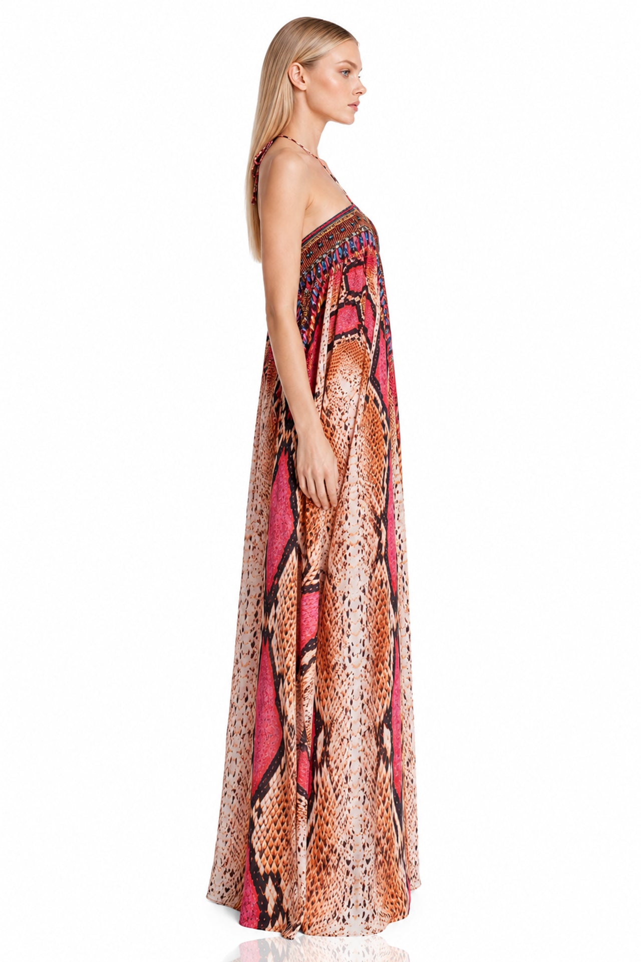 Coral Pink Animal Print Multiway Kaftan Maxi Dress