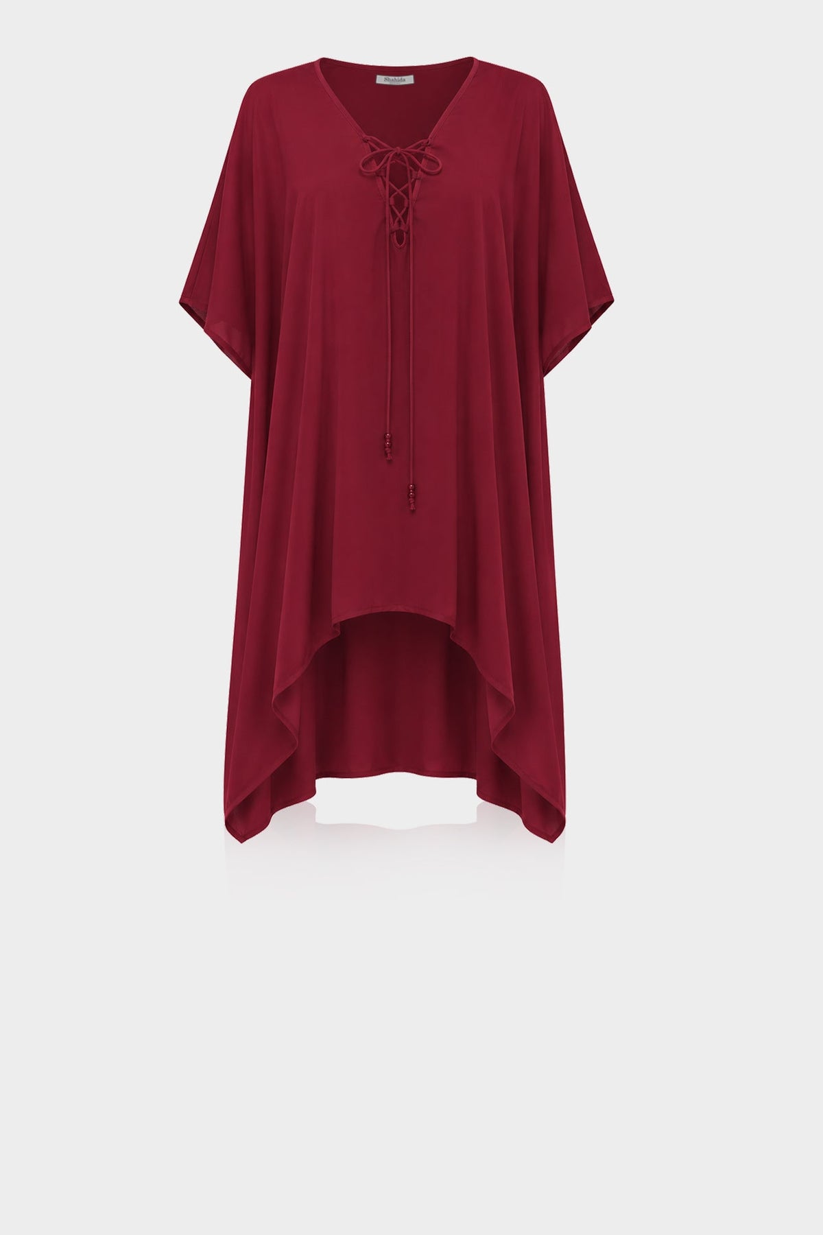 Burgundy Lace-Up Short Kaftan Dress