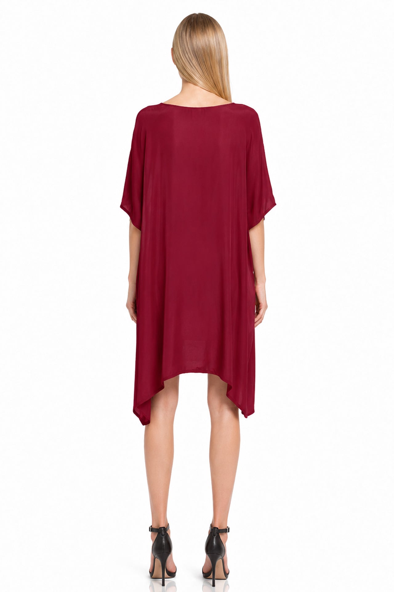 Burgundy Lace-Up Short Kaftan Dress