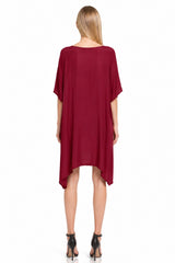 Burgundy Lace-Up Short Kaftan Dress