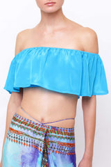 Blue Ruffle Crop Top