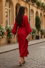 Cupro Kimono Solid Blood Stone Robe in Midi Length