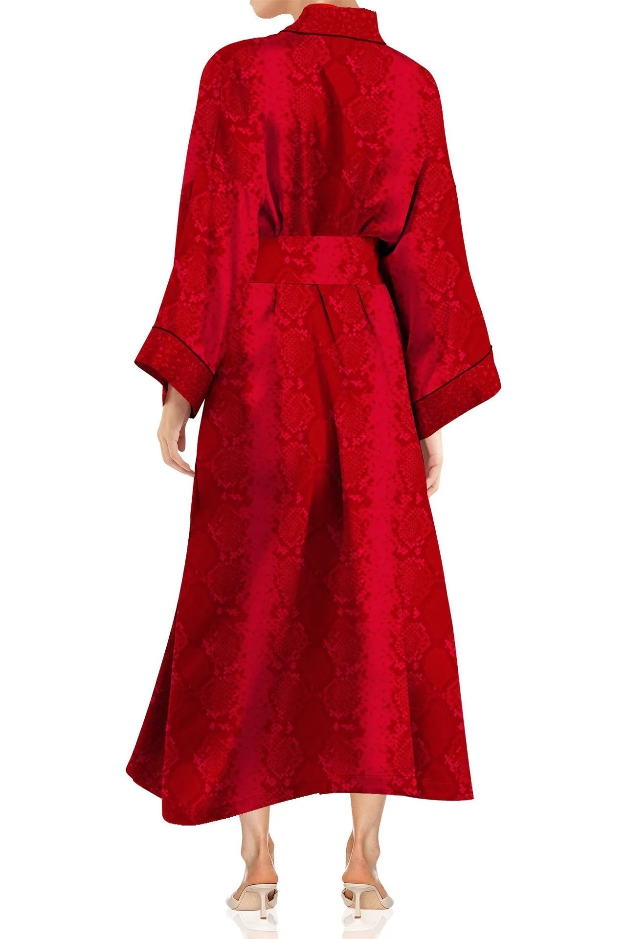 Cupro Kimono Solid Blood Stone Robe in Midi Length