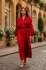 Cupro Kimono Solid Blood Stone Robe in Midi Length