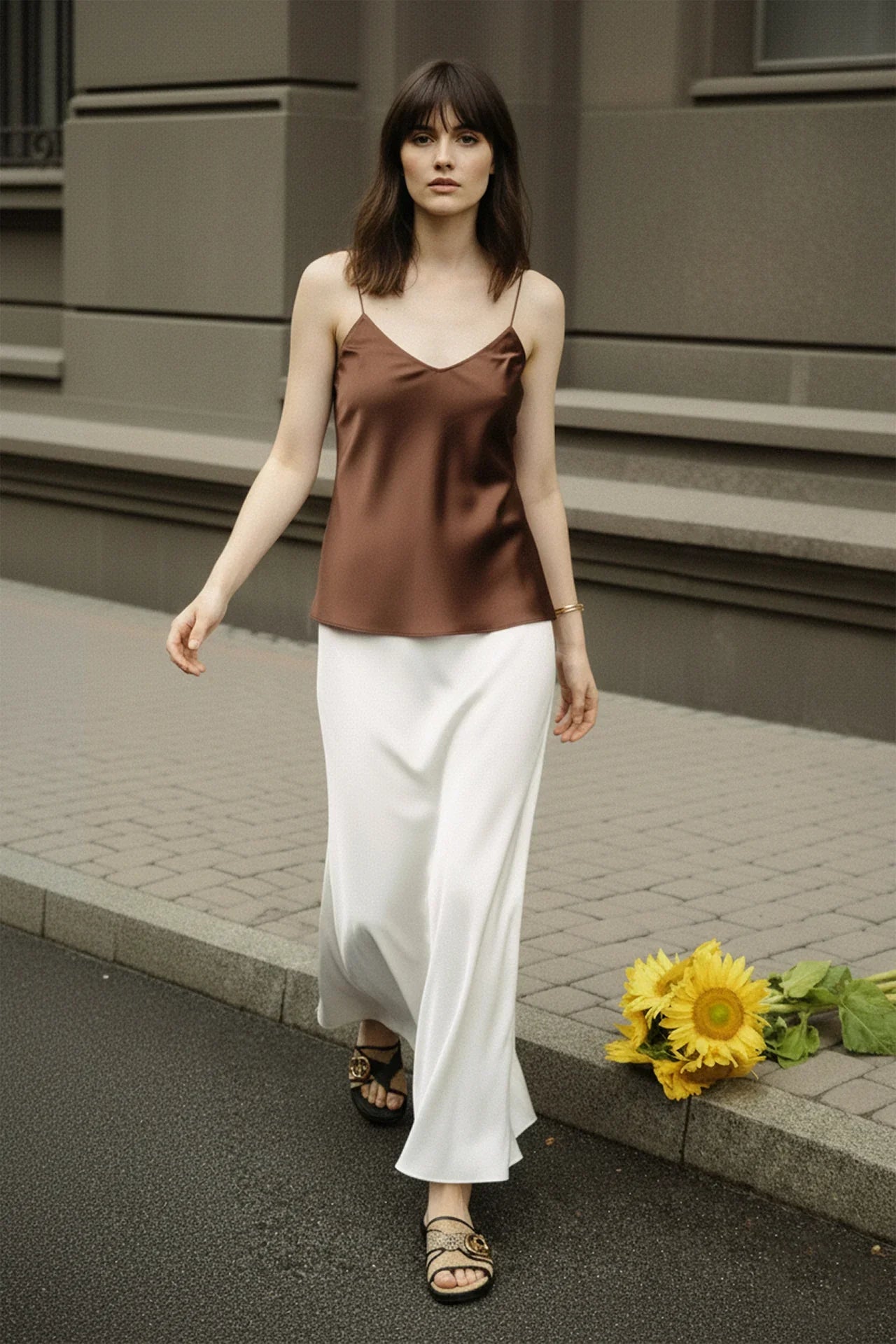 Designer Chalk Color Long Evening Skirts