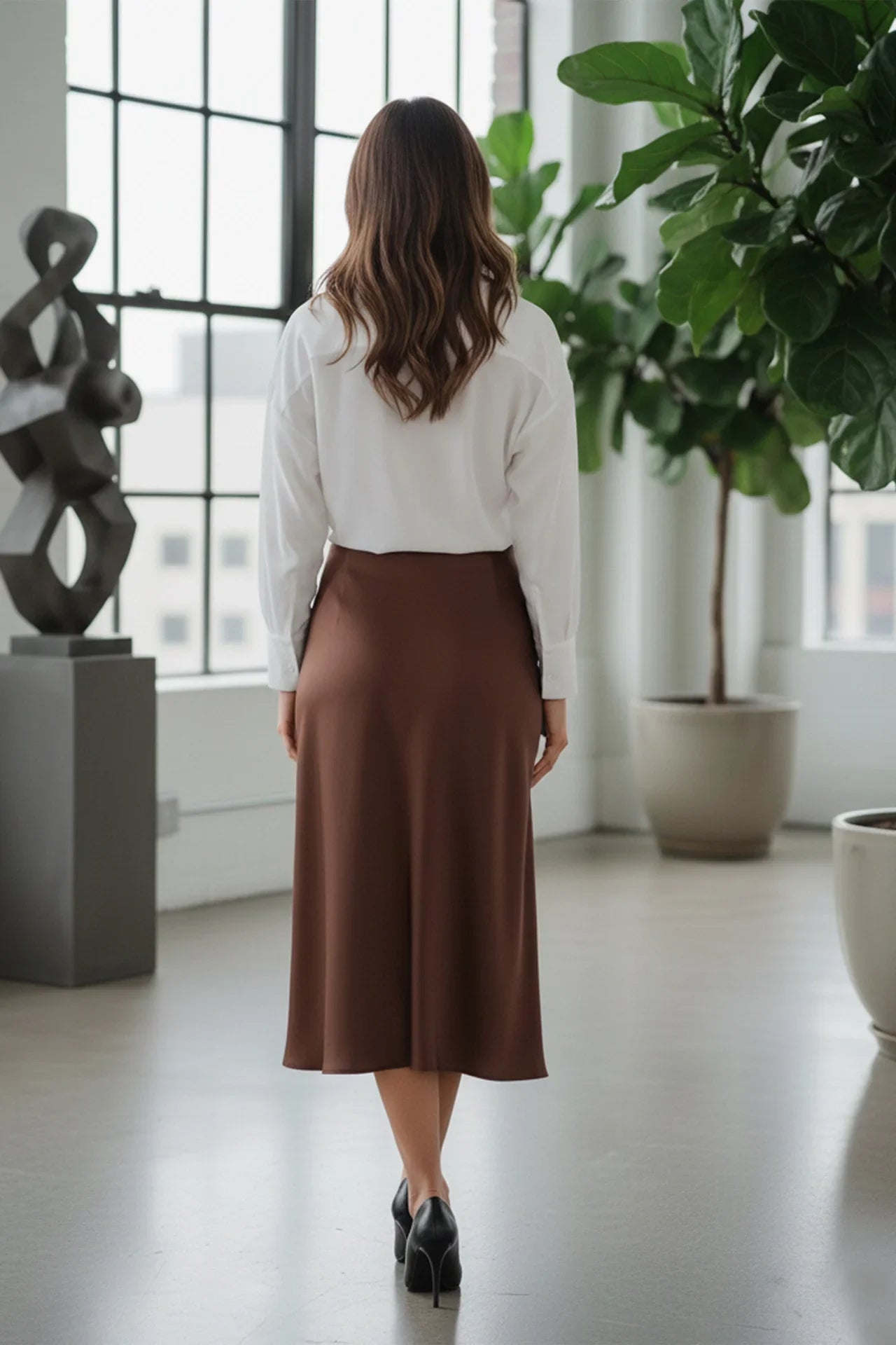 Designer Brown Full Length Skirt