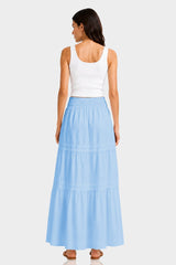 Sky Blue Luxury Cotton Tiered Maxi Skirt