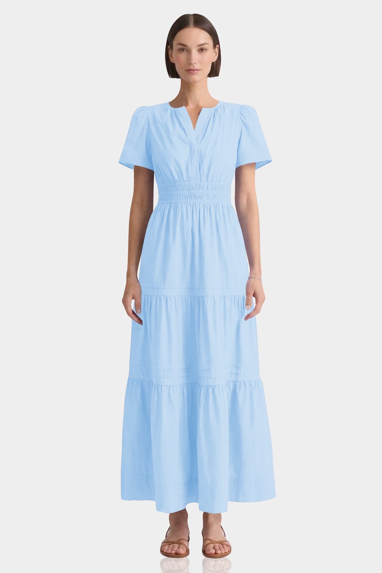 Sky Blue Smocked Waist Cotton Dress – Cotton Resort Wear