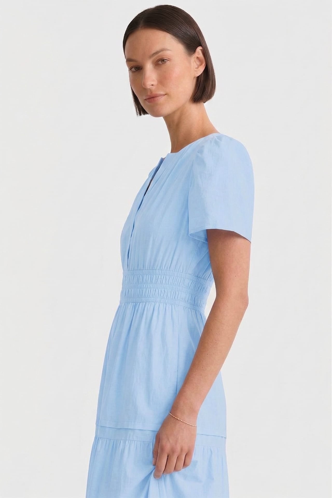 Sky Blue Smocked Waist Cotton Dress – Cotton Resort Wear