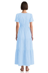 Sky Blue Smocked Waist Cotton Dress – Cotton Resort Wear