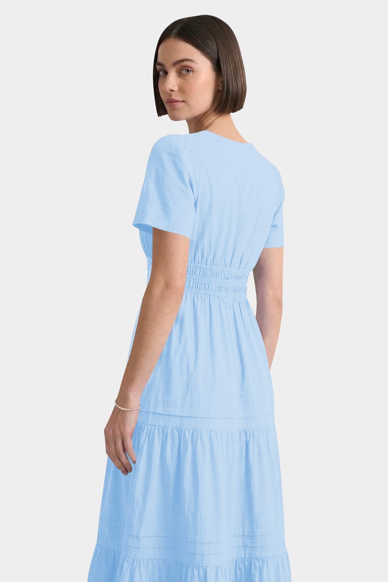Sky Blue Smocked Waist Cotton Dress – Cotton Resort Wear