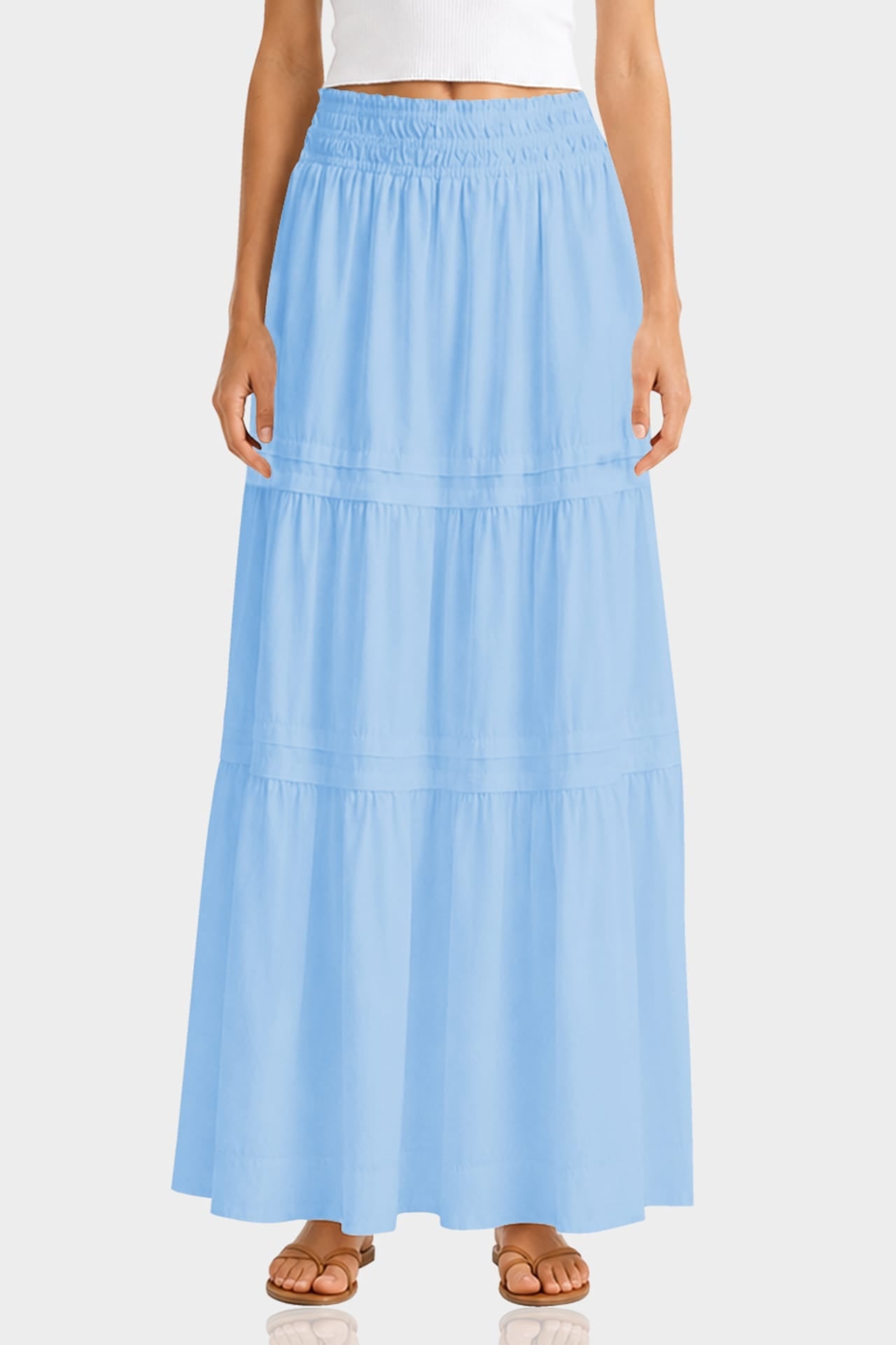 Sky Blue Luxury Cotton Tiered Maxi Skirt