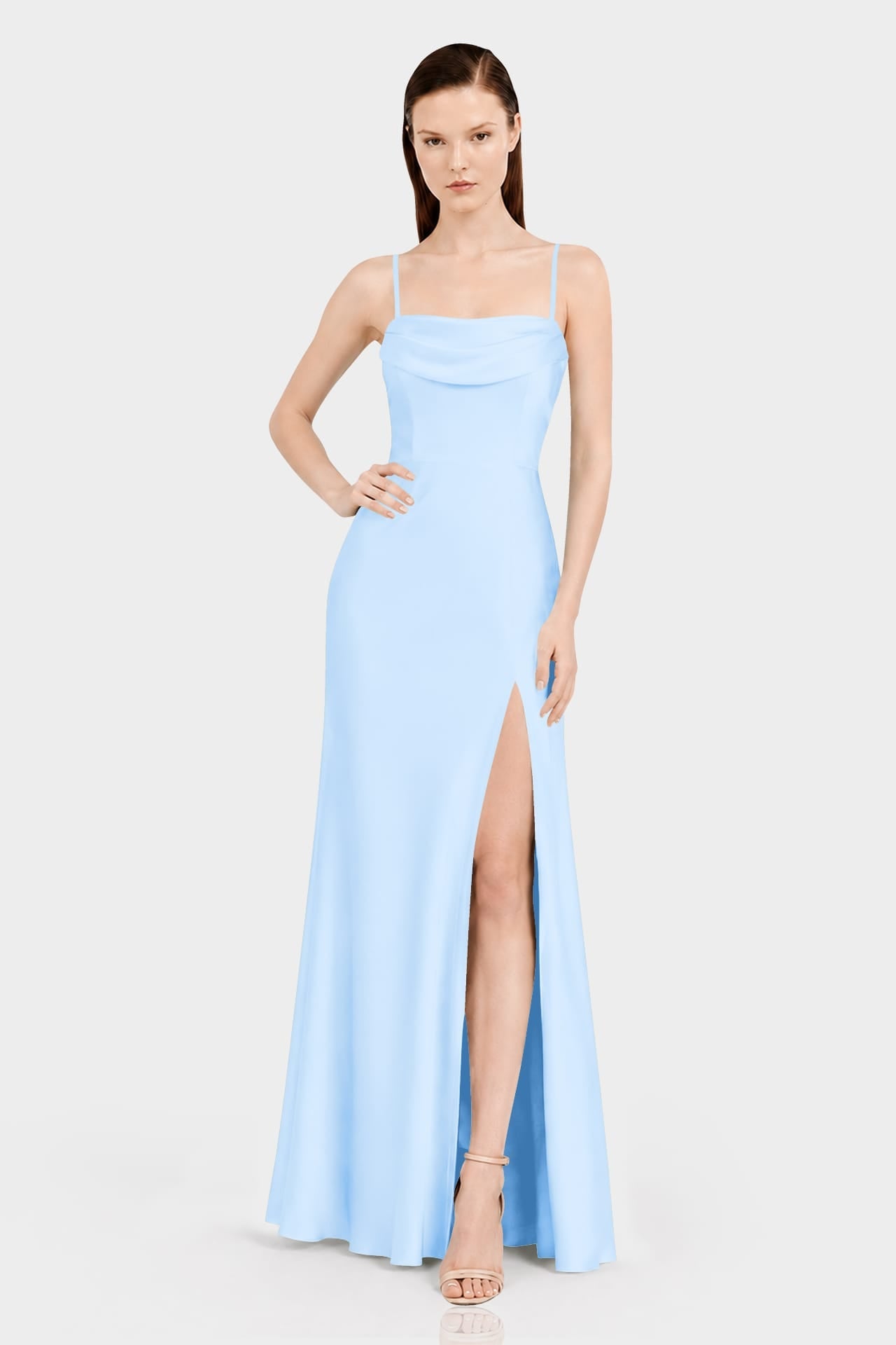 Luxury Sky Blue Matte Satin Convertible Bridesmaid Maxi Dress for Women