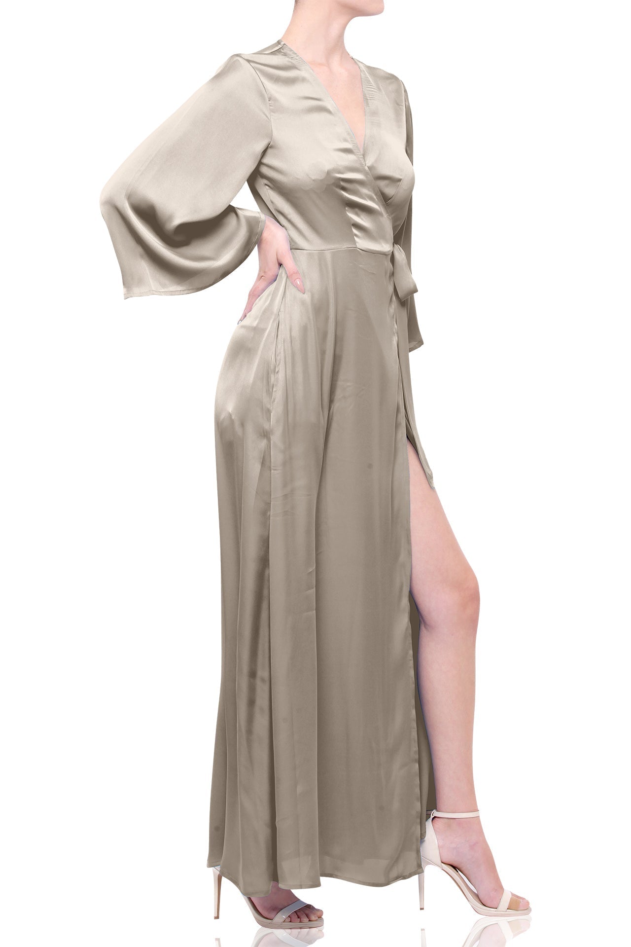 Champagne Taupe Wrap Maxi Dress – Best Flattering Wrap Dress for All Body Types Summer