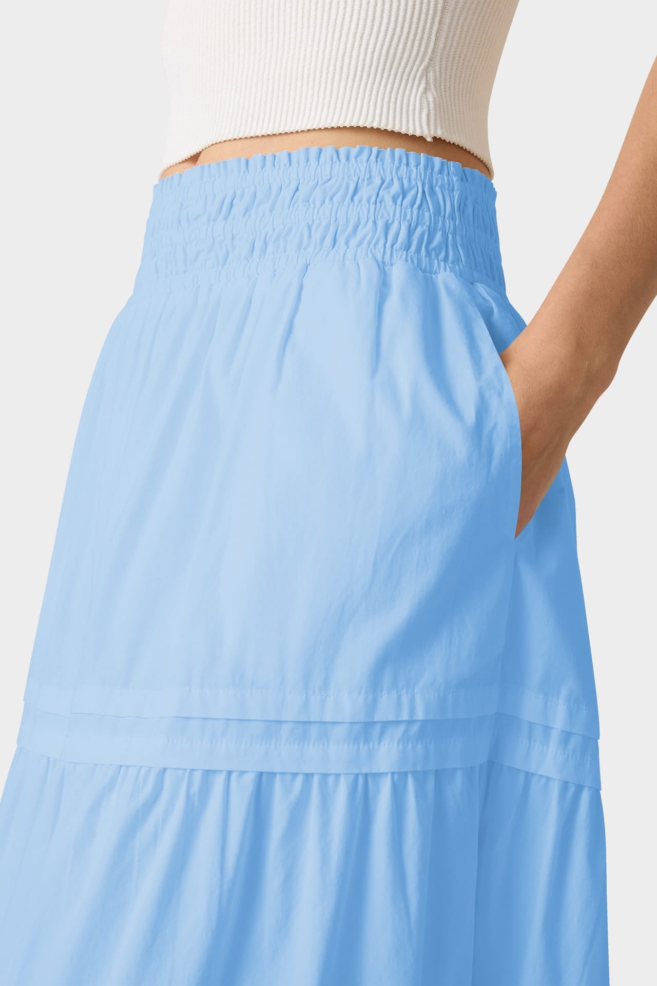 Sky Blue Luxury Cotton Tiered Maxi Skirt