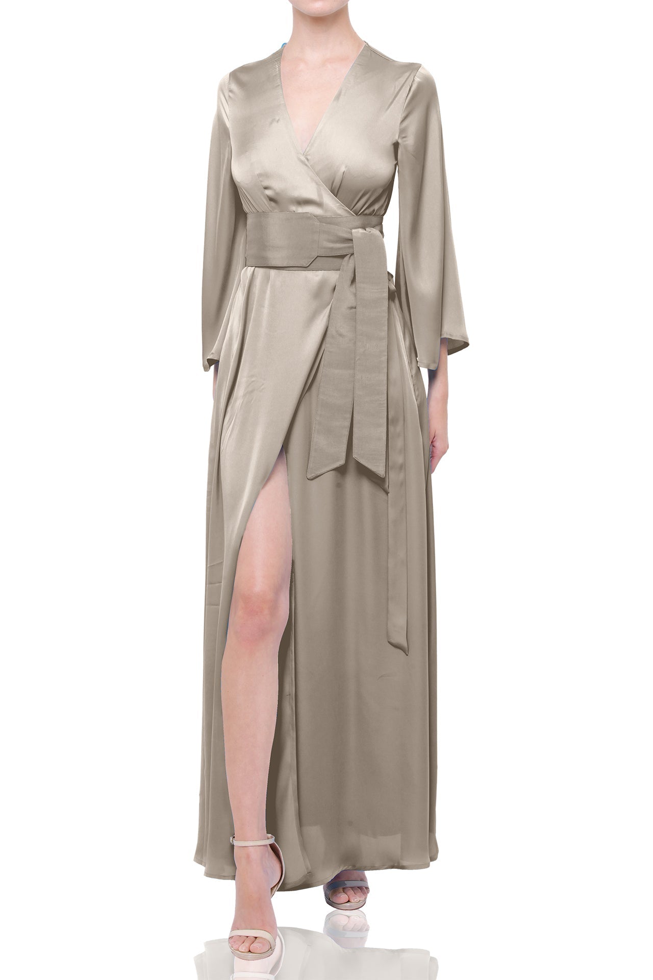 Champagne Taupe Wrap Maxi Dress – Best Flattering Wrap Dress for All Body Types Summer
