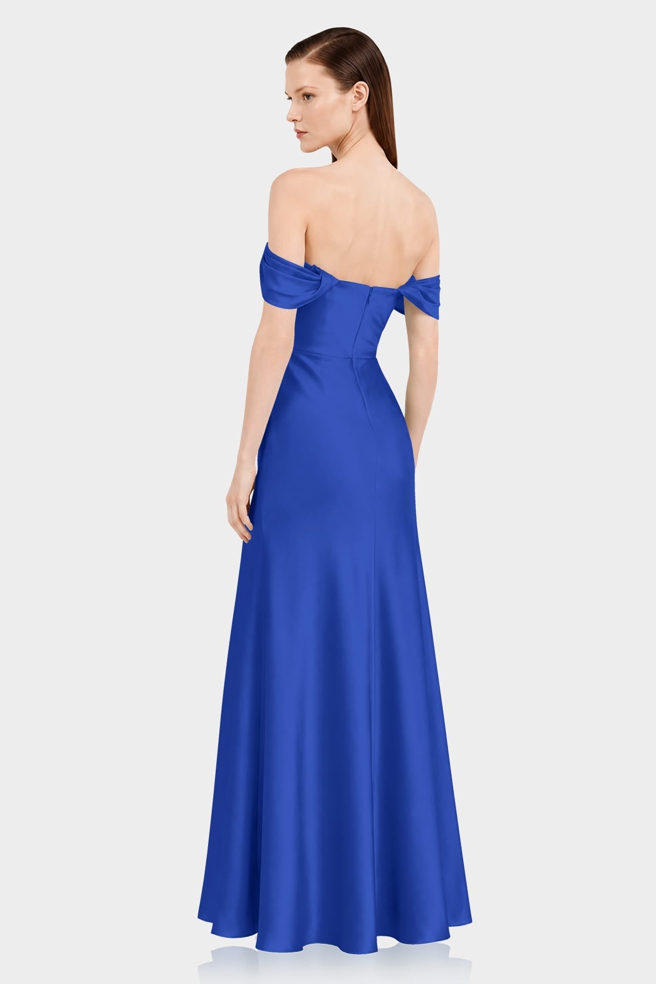 Elegant Sapphire Blue Bridesmaid Dress in Matte Satin with Side Slit