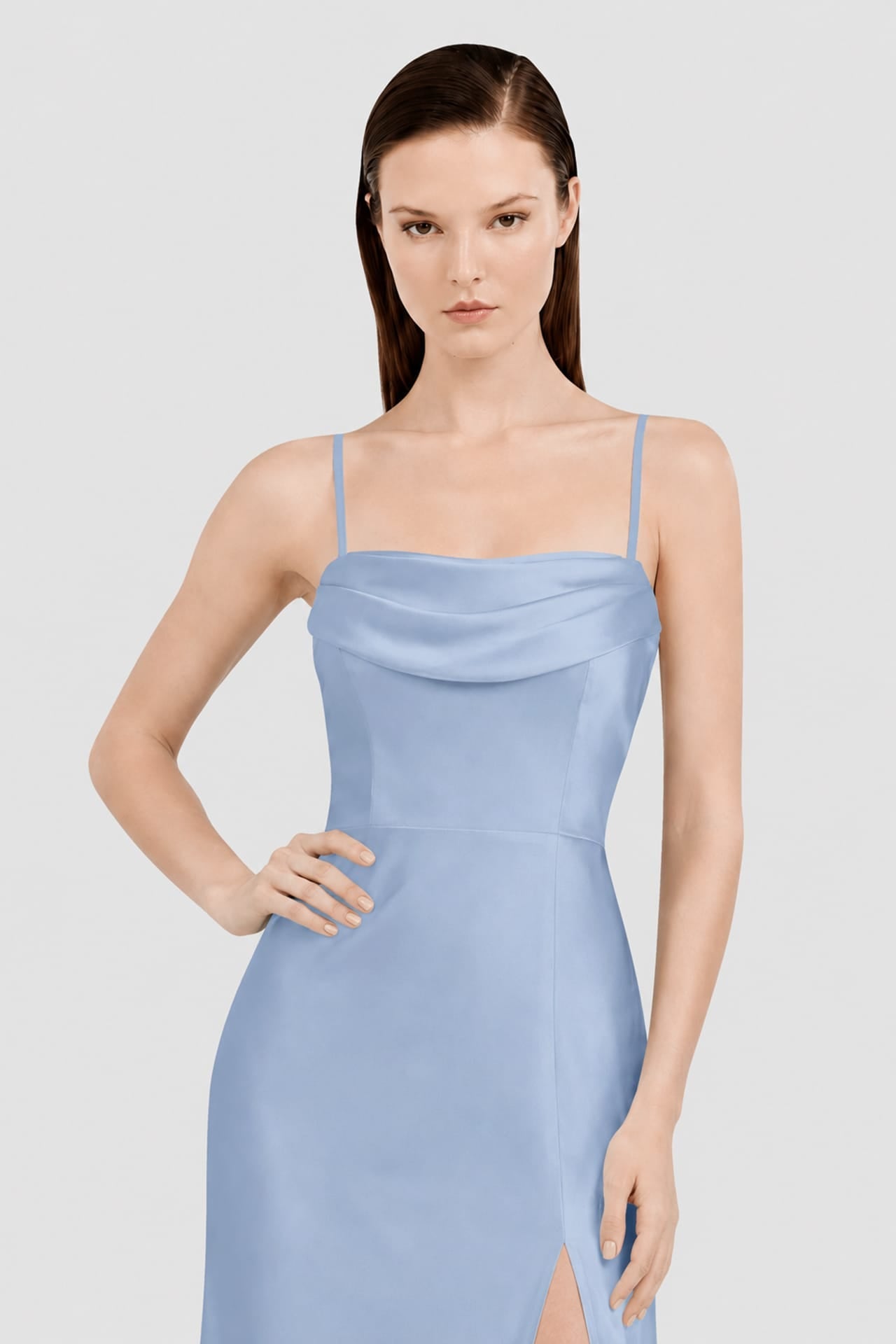Convertible Off Shoulder Steel Blue Bridesmaid Maxi Dress – Resort Wedding Dress