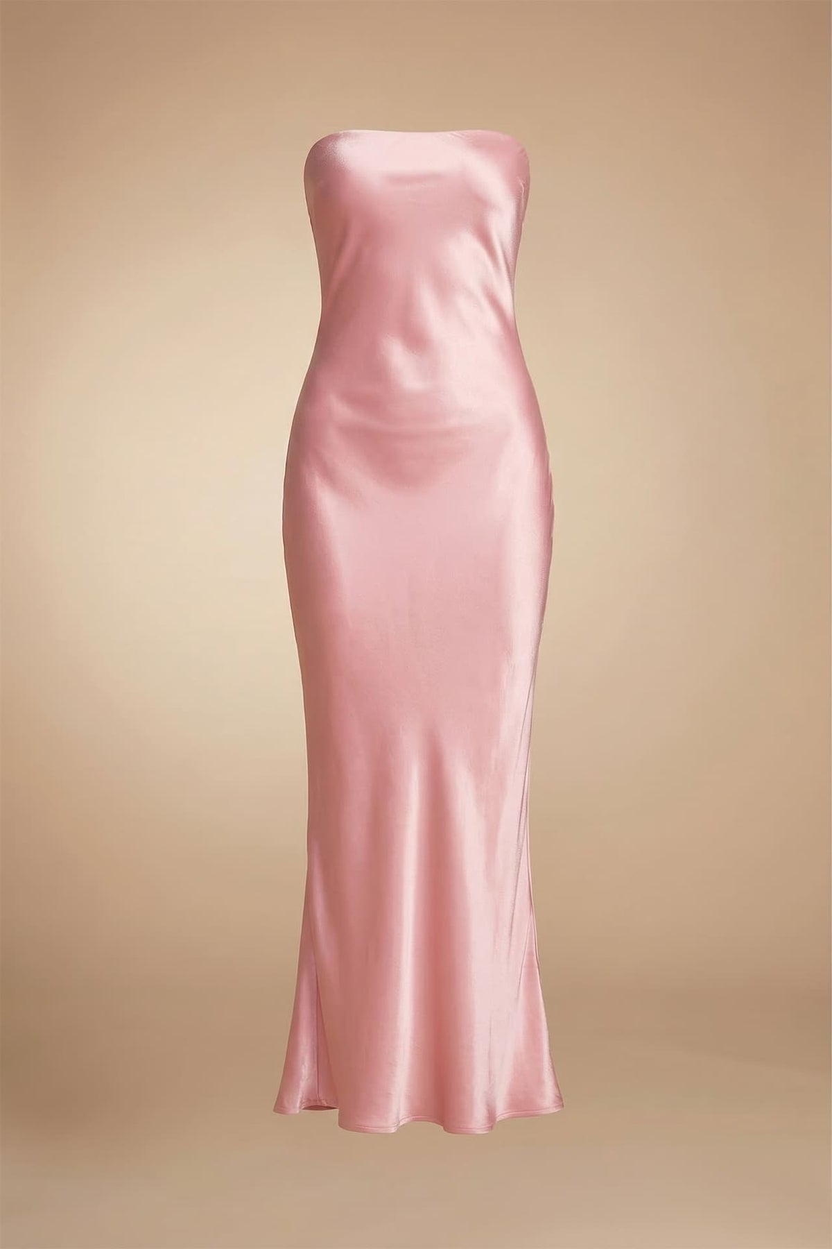 Blush Pink Satin Strapless Dress for Wedding Guest