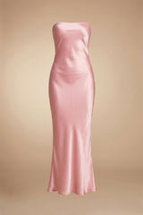 Blush Pink Satin Strapless Dress for Wedding Guest