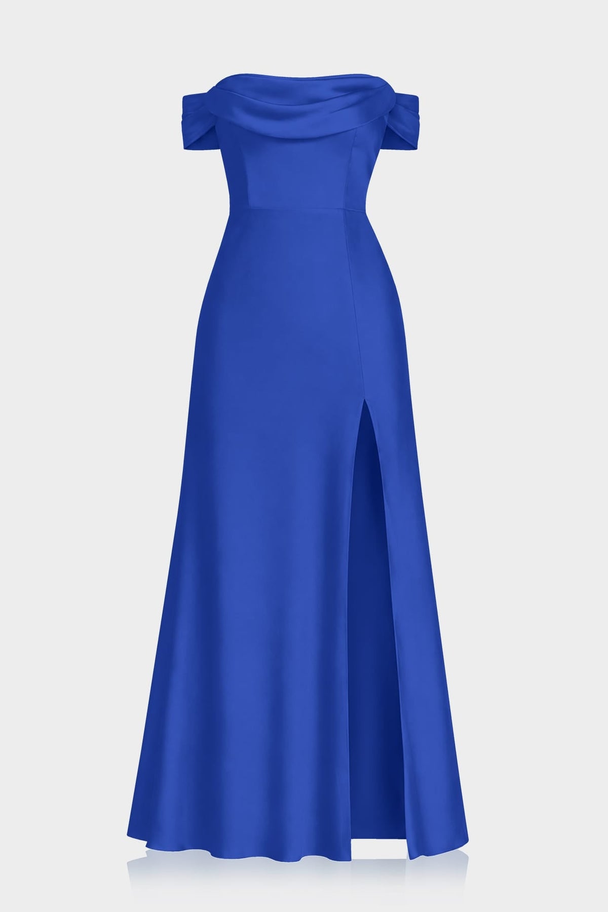 Elegant Sapphire Blue Bridesmaid Dress in Matte Satin with Side Slit