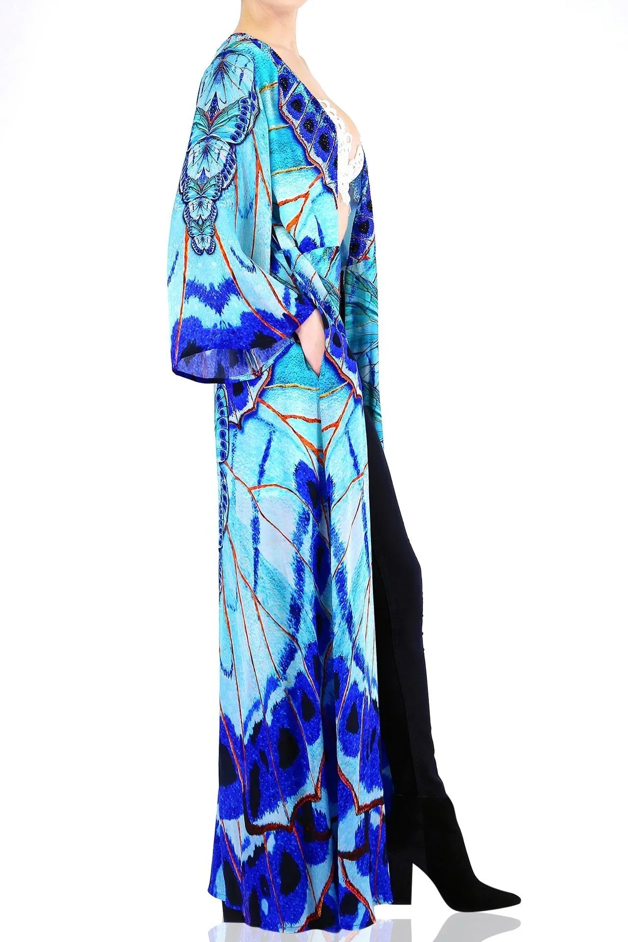 Blue Wrap Maxi Dress with Long Sleeves