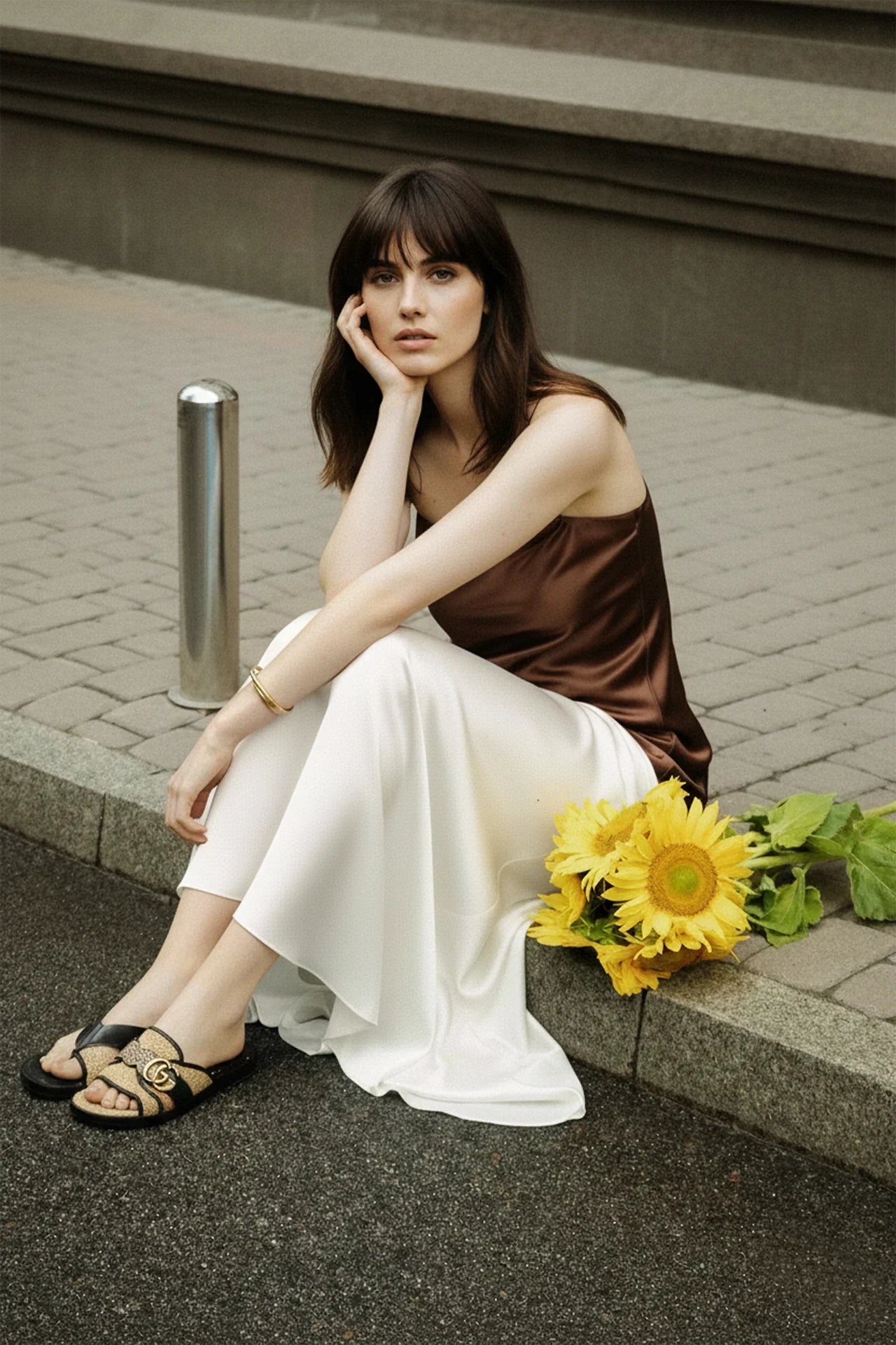 Designer Chalk Color Long Evening Skirts
