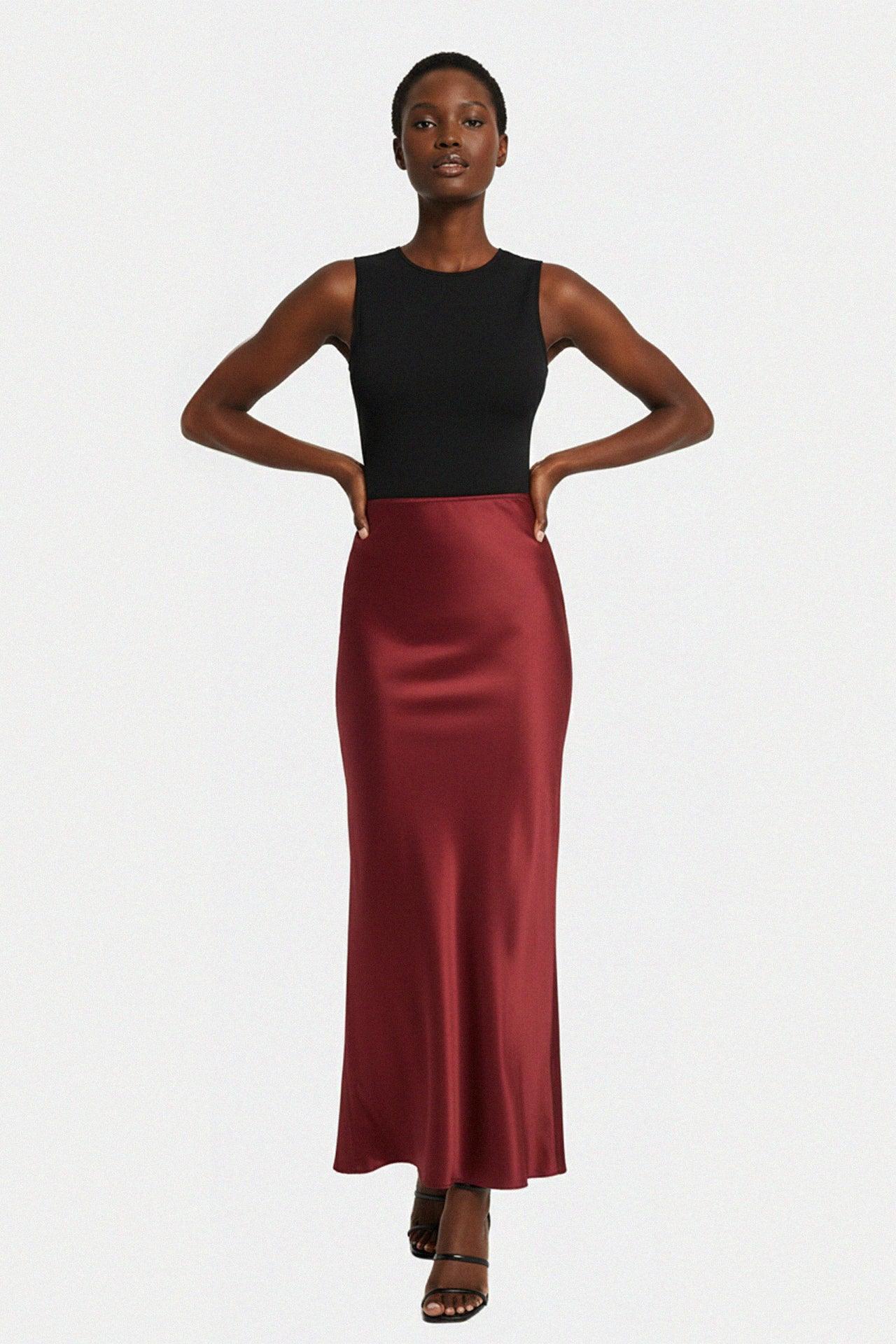Designer Cranberry Juice Silk Maxi Skirt