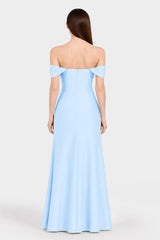 Luxury Sky Blue Matte Satin Convertible Bridesmaid Maxi Dress for Women