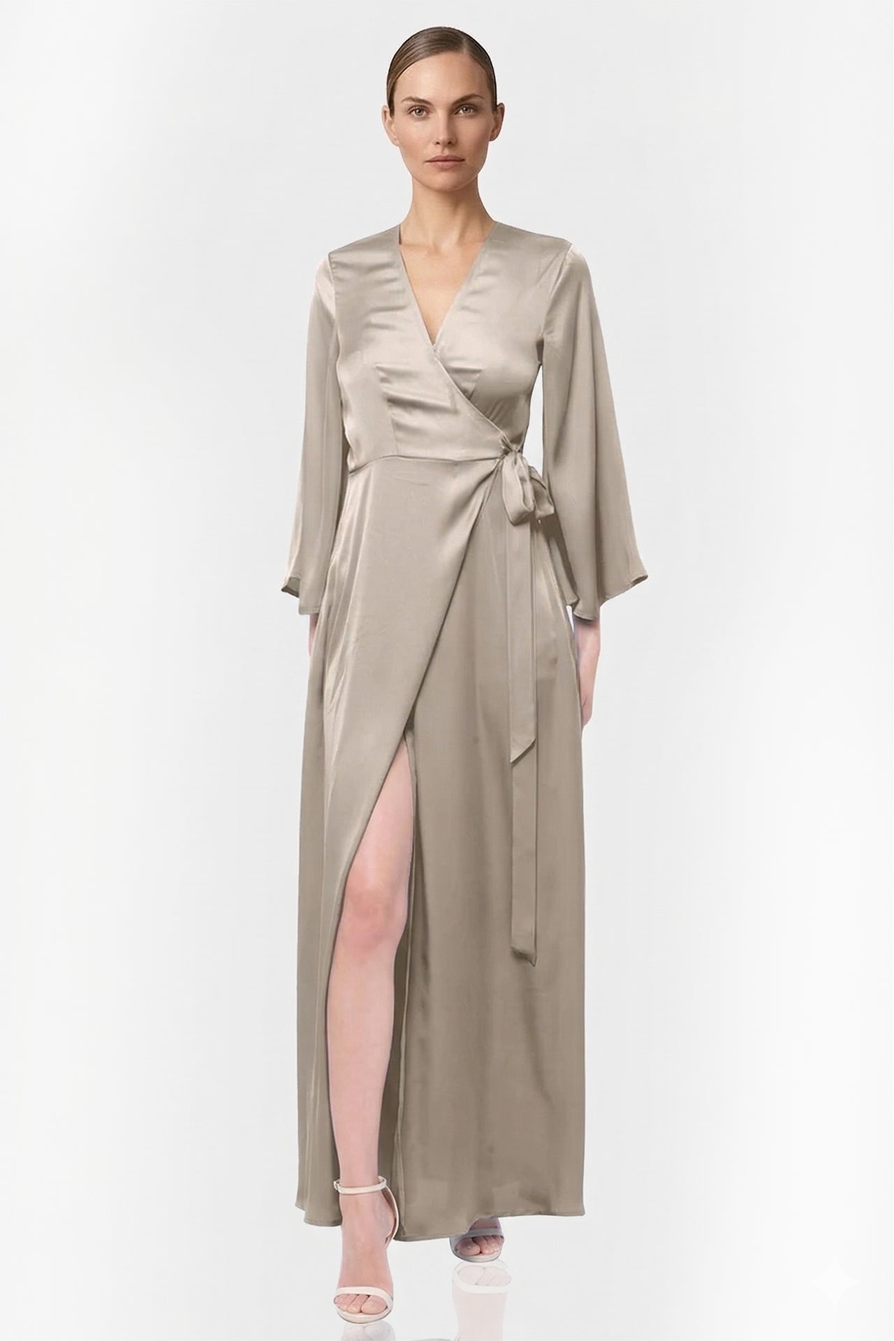 Champagne Taupe Wrap Maxi Dress – Best Flattering Wrap Dress for All Body Types Summer