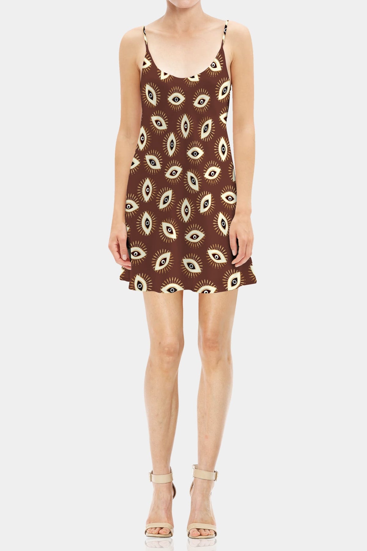 Brown Eye-Print Mini Dress