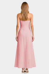 Blush Pink Strapless Maxi Dress with 3D Floral Appliqué