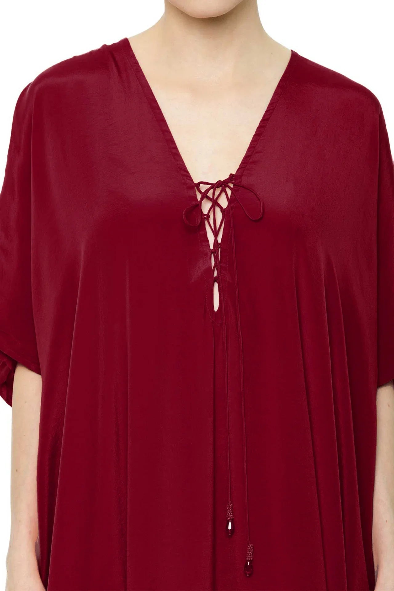 Burgundy Viscose Silk Convertible Maxi Kaftan Dress for Plus size women