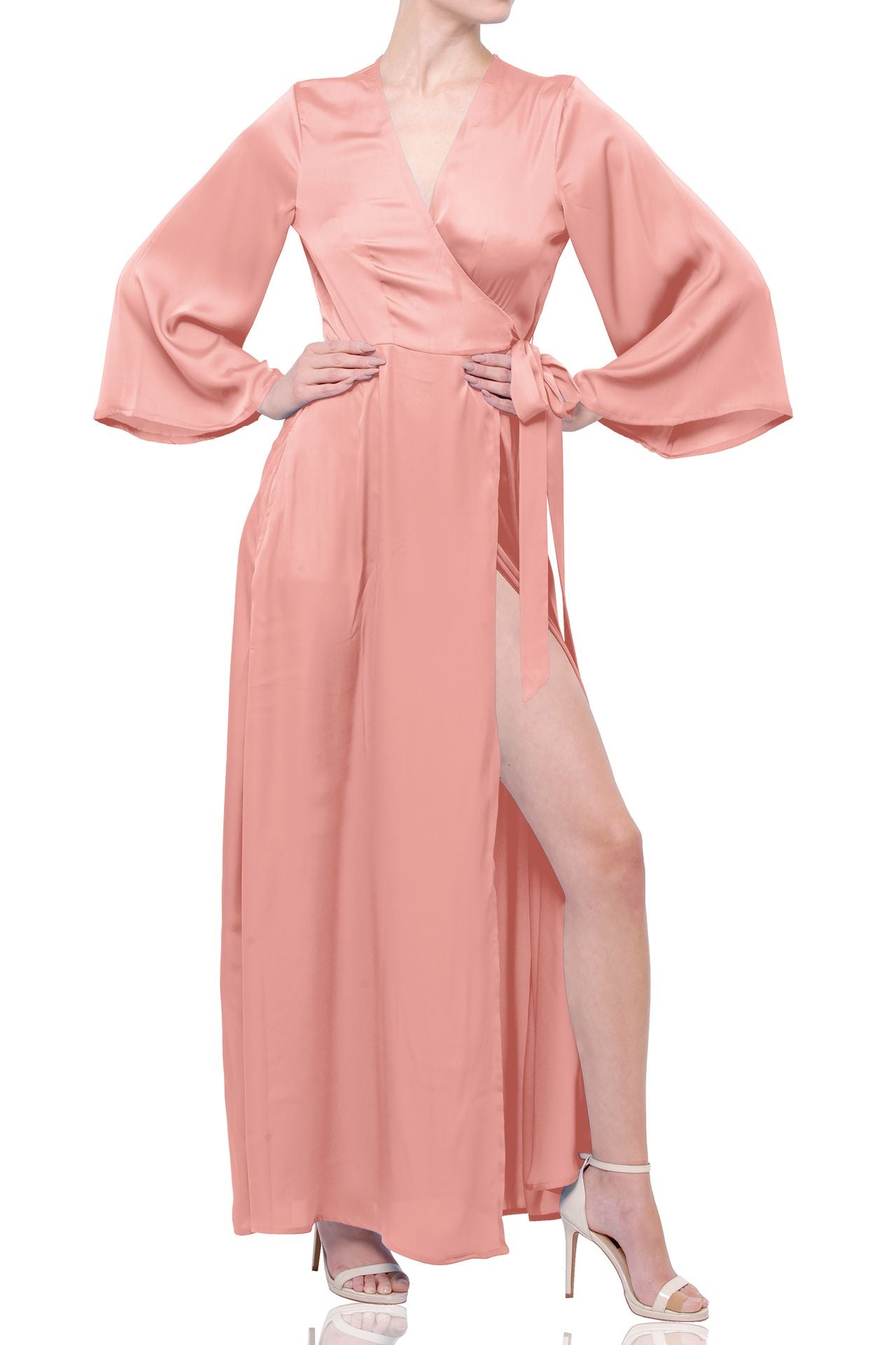 Coral Sunset Summer Wrap Maxi Dress