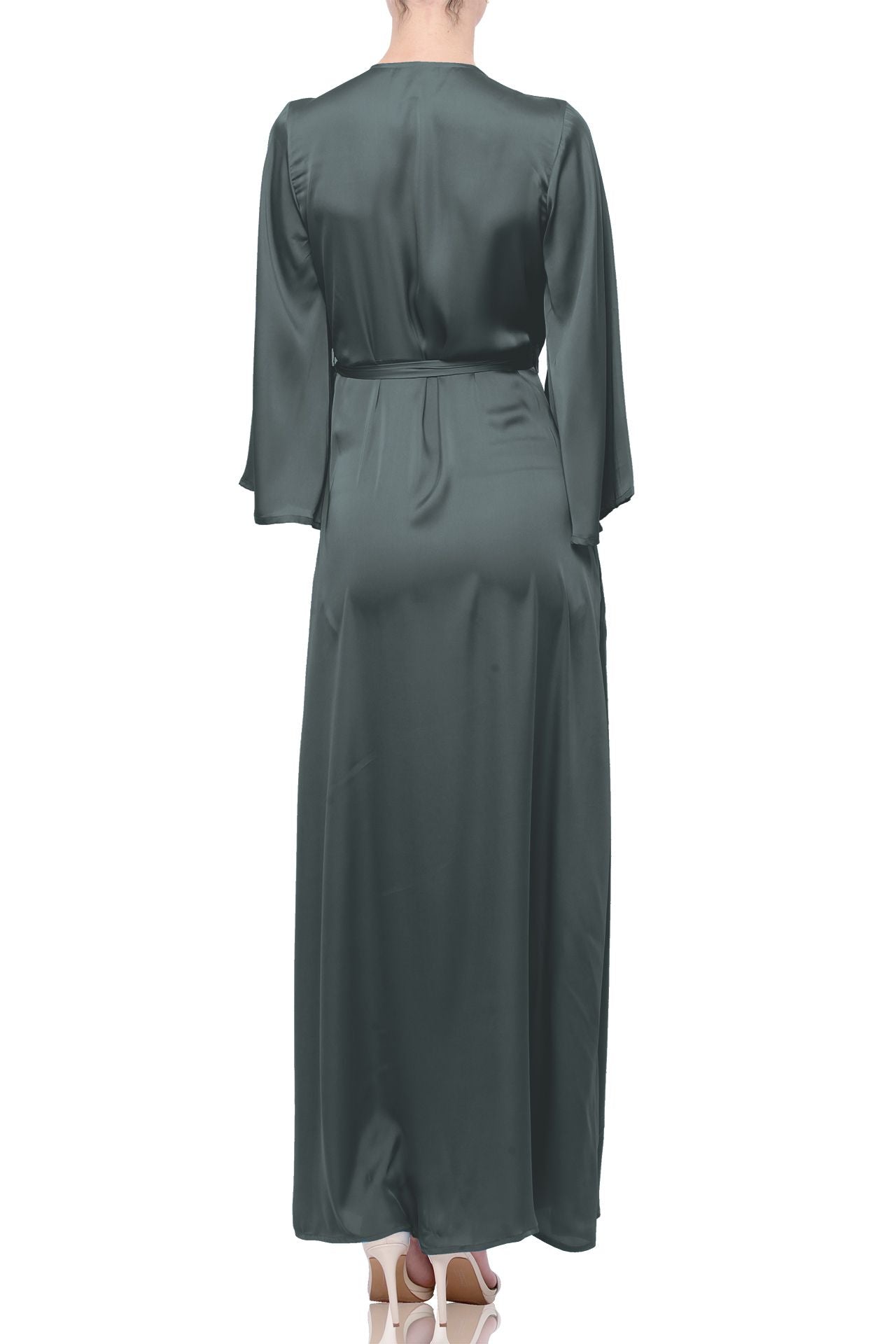 Dark Sage Long Sleeve Lightweight Wrap Dress for Tropical Travel
