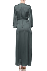 Dark Sage Long Sleeve Lightweight Wrap Dress for Tropical Travel